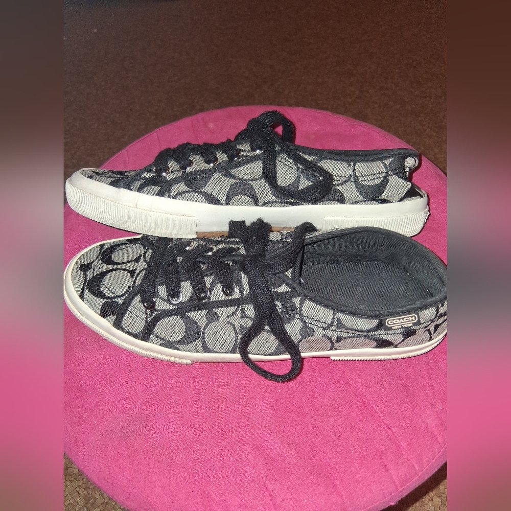 Coach Black and Gray Signature Canvas Sneakers 8.5 Womens